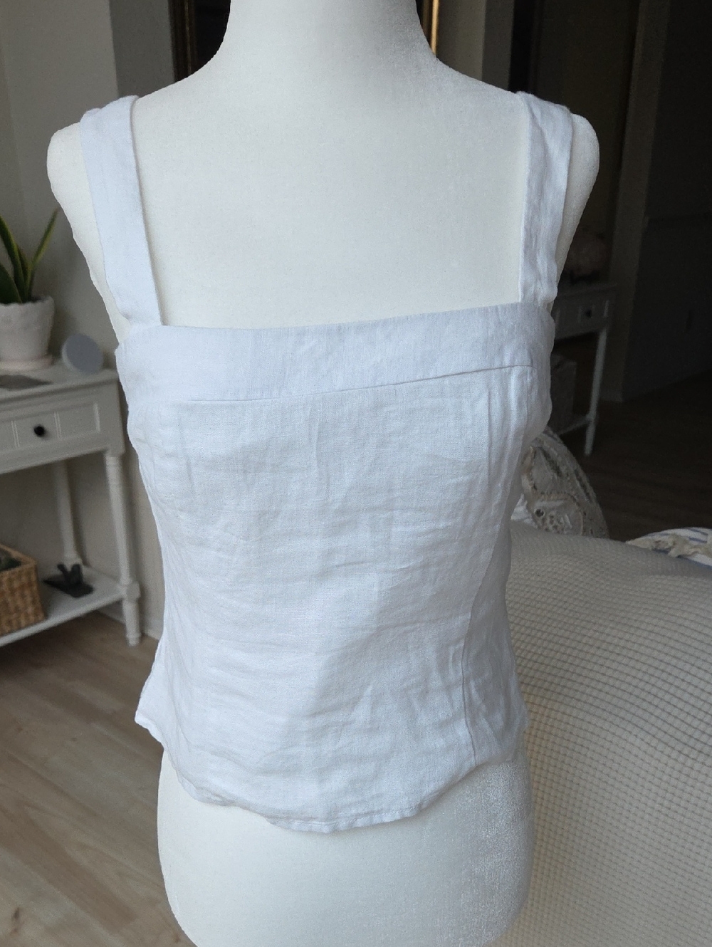 Quince Linen White Square-Neck Tank